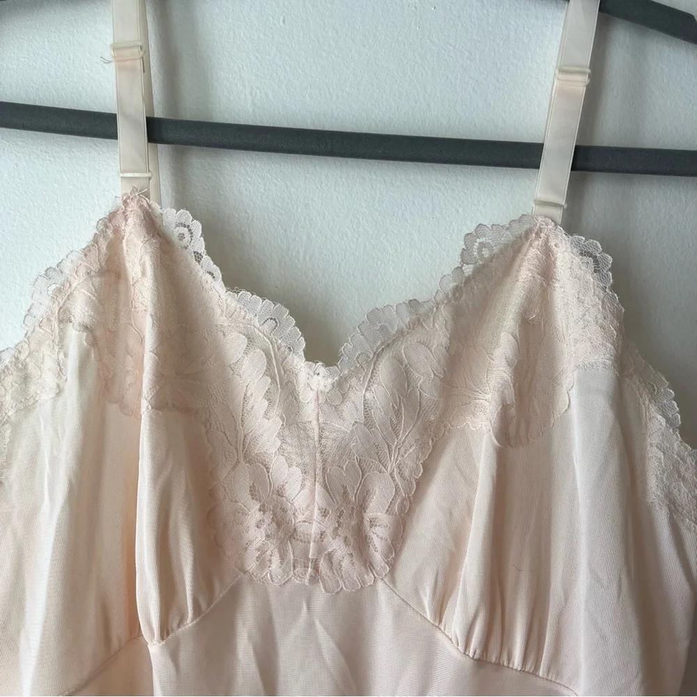 Vintage Pink Lace Slip Dress 34 | Midi Length Lingerie Coquette Bridal Style - Picture 2 of 9